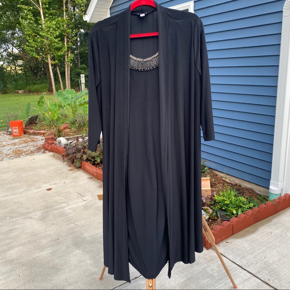 Black, long sleeve, mid length dress